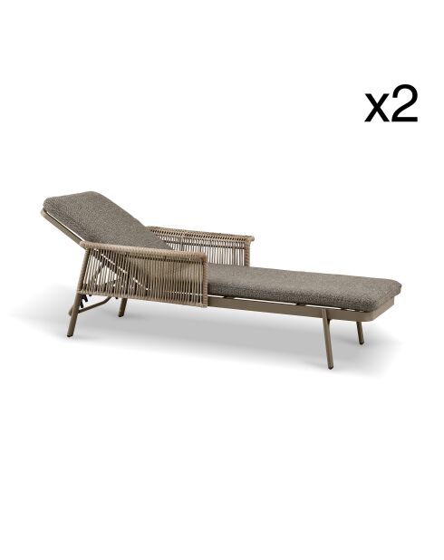 Lot 2 chaises longues en aluminium et tissu moka madrague taupe - 200x100x54.5cm