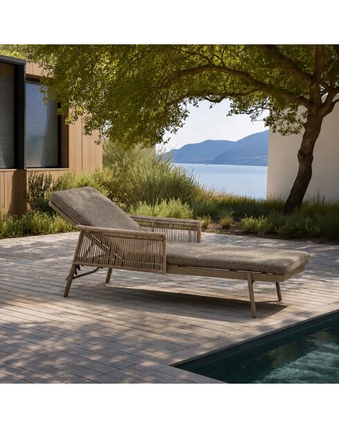 Lot 2 chaises longues en aluminium et tissu moka madrague taupe - 200x100x54.5cm