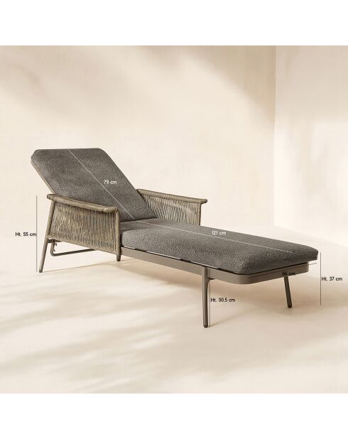 Lot 2 chaises longues en aluminium et tissu moka madrague taupe - 200x100x54.5cm