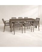 Ensemble table + 8 fauteuils de table acacia vieilli + corde eden naturel - 310 x 90 x 85 cm