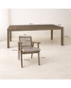 Ensemble table + 8 fauteuils de table acacia vieilli + corde eden naturel - 310 x 90 x 85 cm