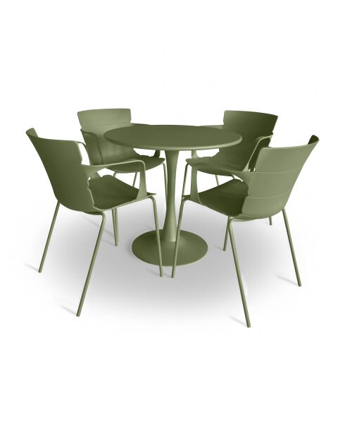 Ensemble table + 4 fauteuils de table en polypropylène et métal vert montauk vert - 5 pièces