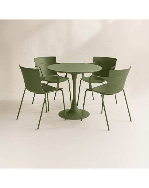 Ensemble table + 4 fauteuils de table en polypropylène et métal vert montauk vert - 5 pièces