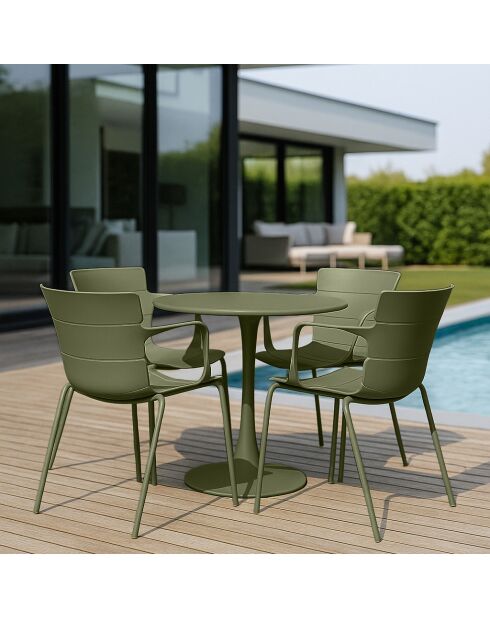 Ensemble table + 4 fauteuils de table en polypropylène et métal vert montauk vert - 5 pièces