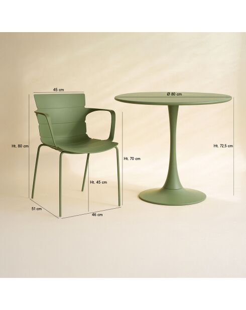 Ensemble table + 4 fauteuils de table en polypropylène et métal vert montauk vert - 5 pièces