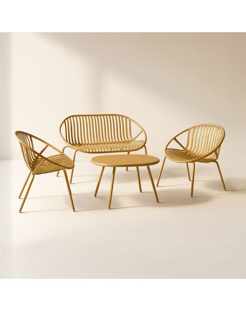 Muebles de jardín de polipropileno y metal calipso ocre amarillo - 4 piezas