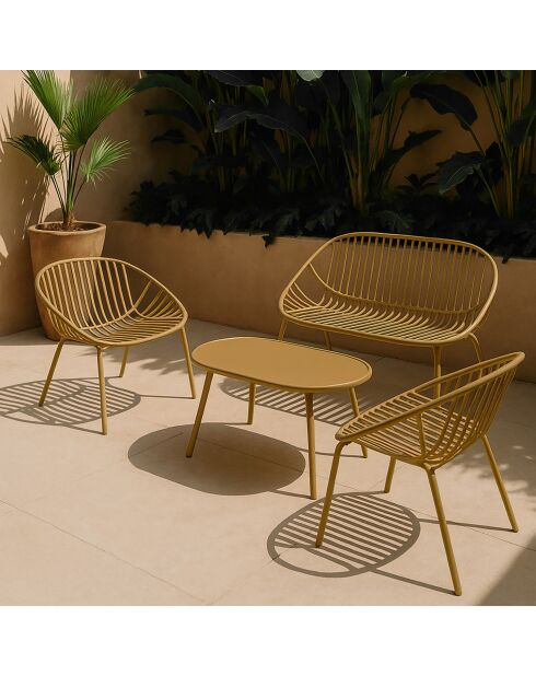 Muebles de jardín de polipropileno y metal calipso ocre amarillo - 4 piezas