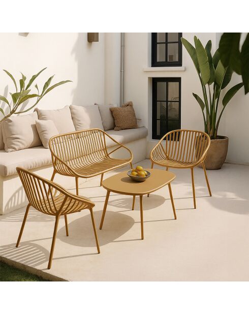 Muebles de jardín de polipropileno y metal calipso ocre amarillo - 4 piezas