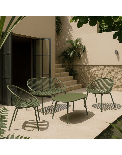 Muebles de jardín en polipropileno y metal verde calypso vert - 4 piezas