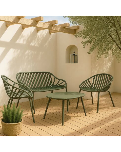 Muebles de jardín en polipropileno y metal verde calypso vert - 4 piezas