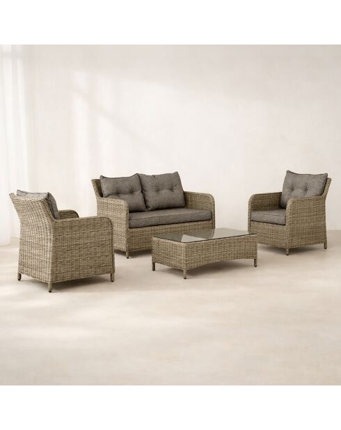 Muebles de jardín en resina tejida/aluminio moca porto-fino taupe - 4 piezas