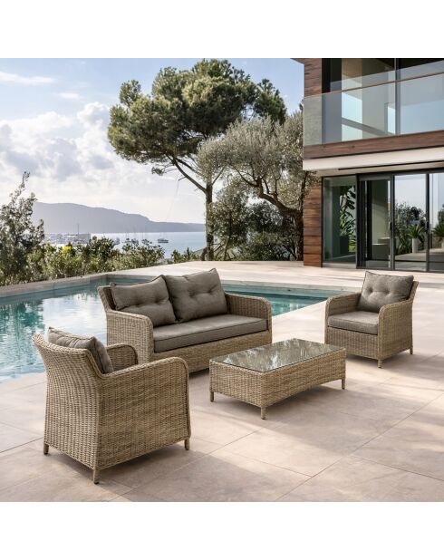 Muebles de jardín en resina tejida/aluminio moca porto-fino taupe - 4 piezas