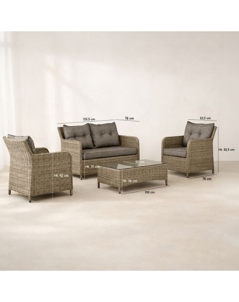 Muebles de jardín en resina tejida/aluminio moca porto-fino taupe - 4 piezas