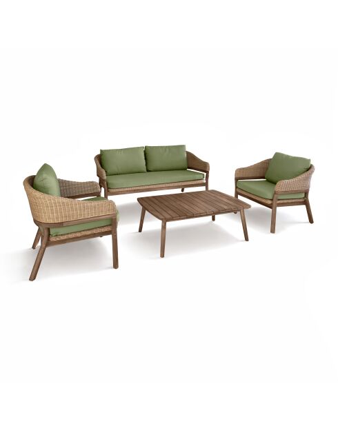 Muebles de jardín: madera, acacia, resina tejida, resina tejida, cojines, tela caqui, alhambra, beige/natural - 4 piezas