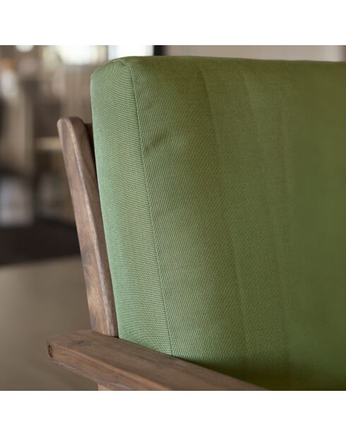Muebles de jardín de madera de acacia con cojines caqui, 5 asientos, color palau natural/verde, 4 piezas