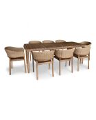 Ensemble table + 8 fauteuils de table acacia brun résine tressée alhambra naturel - 8 pièces