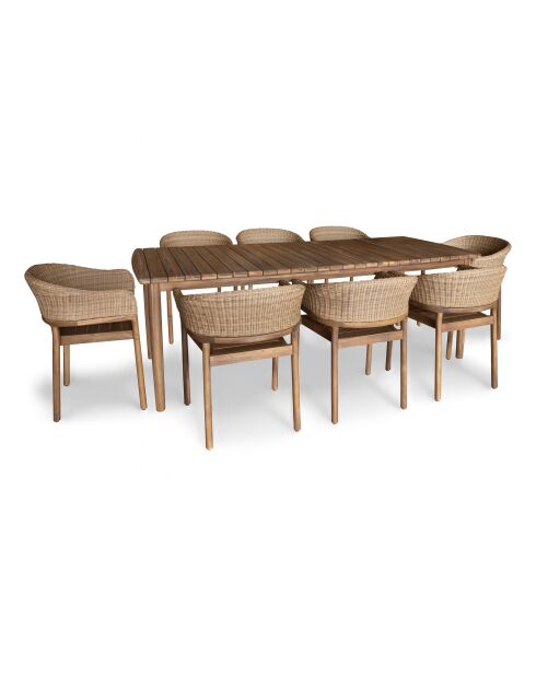 Ensemble table + 8 fauteuils de table acacia brun résine tressée alhambra naturel - 8 pièces