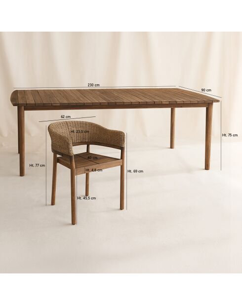 Ensemble table + 8 fauteuils de table acacia brun résine tressée alhambra naturel - 8 pièces