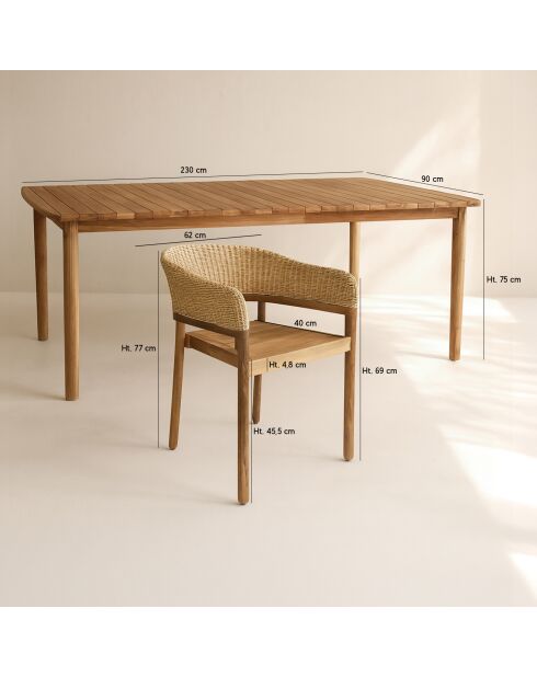 Ensemble table + 8 fauteuils de table acacia miel résine tressée alhambra naturel - 8 pièces