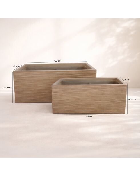Set di 2 vasi rettangolari in terracotta marrone Comporta in fibra di argilla