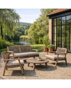 Muebles de jardín en madera de acacia envejecida, con cuerda de masilla y cojines edén naturales, 4 piezas