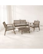 Muebles de jardín en madera de acacia envejecida, con cuerda de masilla y cojines edén naturales, 4 piezas
