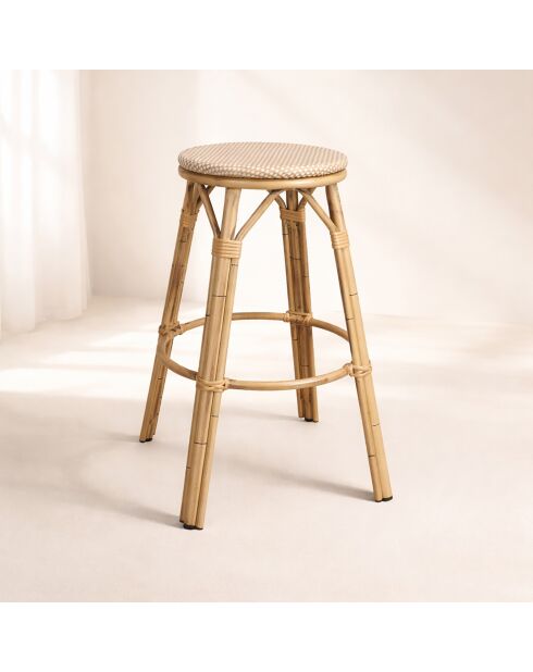 Tabouret bar exterieur textilene aluminium aspect rotin amalfi beige/naturel - 46x74 cm