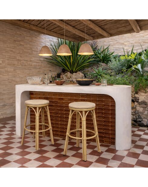 Tabouret bar exterieur textilene aluminium aspect rotin amalfi beige/naturel - 46x74 cm