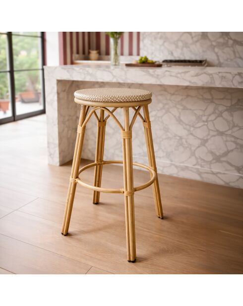 Tabouret bar exterieur textilene aluminium aspect rotin amalfi beige/naturel - 46x74 cm