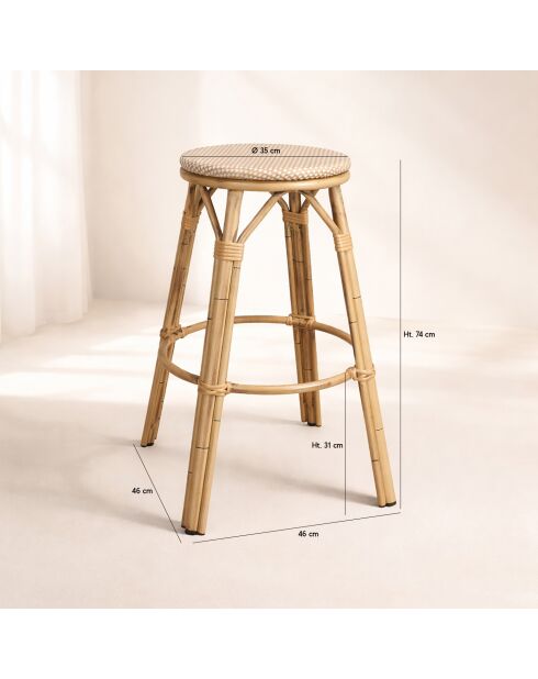 Tabouret bar exterieur textilene aluminium aspect rotin amalfi beige/naturel - 46x74 cm