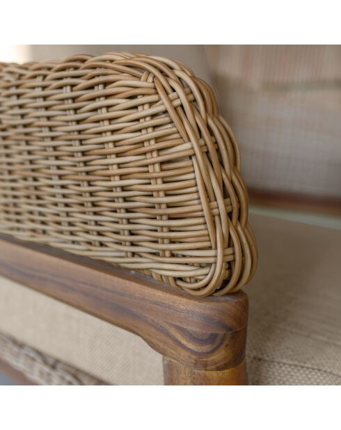 Muebles de jardín en madera de acacia y cojines de resina tejida, beige, alhambra, beige/natural, 4 piezas