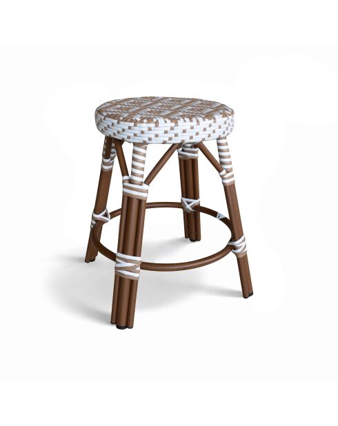 Tabouret bas en textilene noisette aluminium effet rotin scala beige/naturel - 38x49cm