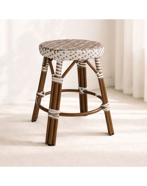 Tabouret bas en textilene noisette aluminium effet rotin scala beige/naturel - 38x49cm