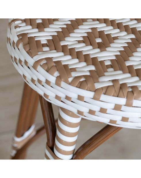 Tabouret bas en textilene noisette aluminium effet rotin scala beige/naturel - 38x49cm