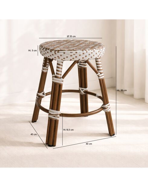 Tabouret bas en textilene noisette aluminium effet rotin scala beige/naturel - 38x49cm