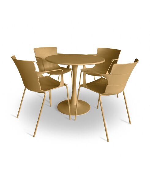 Ensemble table + 4 fauteuils de table outdoor en polypropylène et métal ocre montauk jaune - 5 pièces