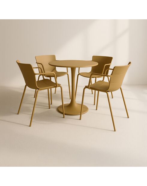 Ensemble table + 4 fauteuils de table outdoor en polypropylène et métal ocre montauk jaune - 5 pièces
