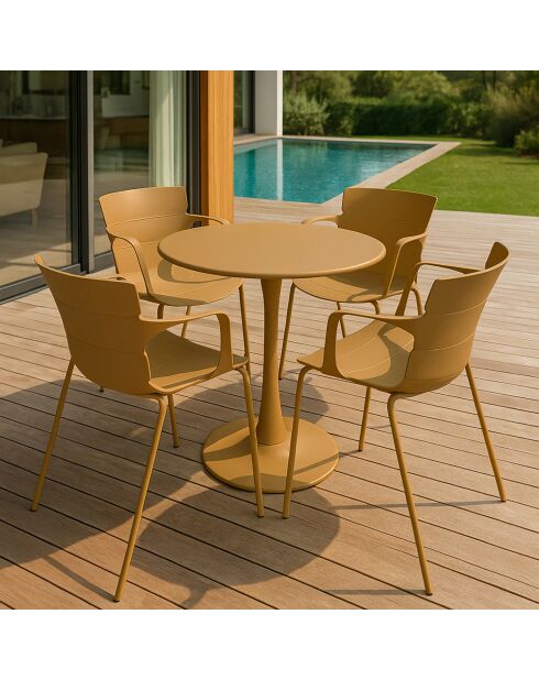 Ensemble table + 4 fauteuils de table outdoor en polypropylène et métal ocre montauk jaune - 5 pièces