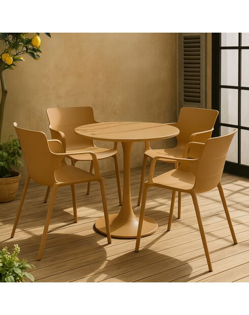 Ensemble table + 4 fauteuils de table outdoor en polypropylène et métal ocre montauk jaune - 5 pièces