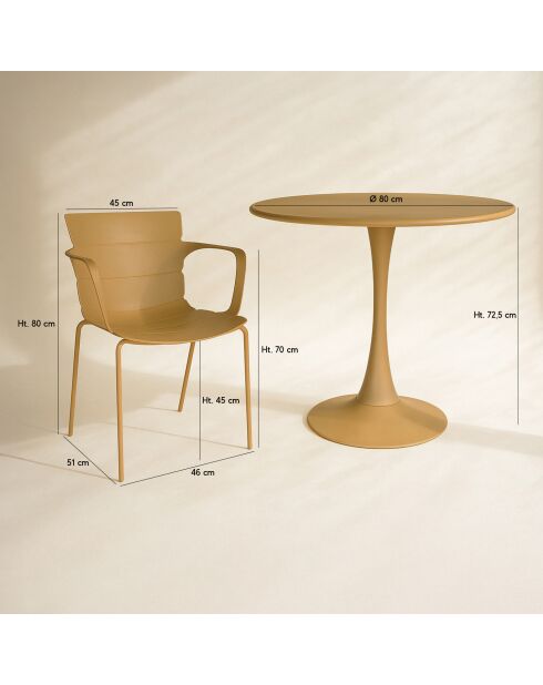 Ensemble table + 4 fauteuils de table outdoor en polypropylène et métal ocre montauk jaune - 5 pièces