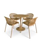 Ensemble table + 4 fauteuils de table en polypropylène et métal ocre calypso jaune - 5 pièces