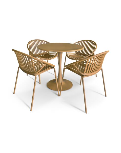 Ensemble table + 4 fauteuils de table en polypropylène et métal ocre calypso jaune - 5 pièces