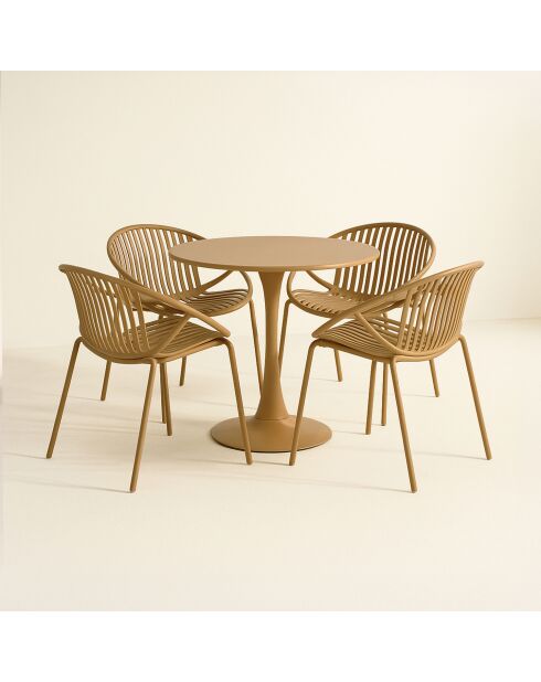 Ensemble table + 4 fauteuils de table en polypropylène et métal ocre calypso jaune - 5 pièces