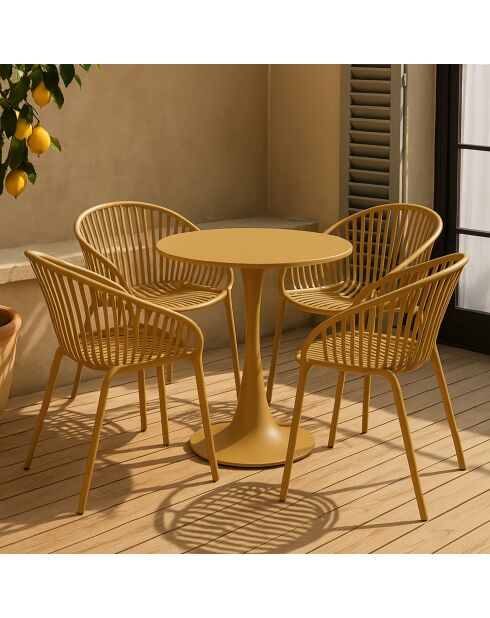 Ensemble table + 4 fauteuils de table en polypropylène et métal ocre calypso jaune - 5 pièces