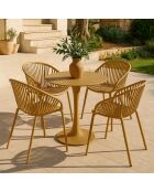 Ensemble table + 4 fauteuils de table en polypropylène et métal ocre calypso jaune - 5 pièces