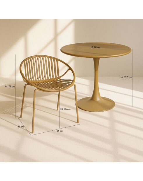 Ensemble table + 4 fauteuils de table en polypropylène et métal ocre calypso jaune - 5 pièces