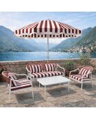 Salon de jardin en acier blanc tissu rayé blanc et coquelicot positano blanc/rouge - 4 pièces