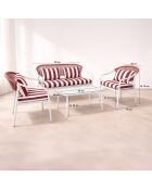 Salon de jardin en acier blanc tissu rayé blanc et coquelicot positano blanc/rouge - 4 pièces