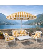 Salon de jardin en acier blanc tissu rayé blanc et bouton d'or positano blanc/jaune - 4 pièces
