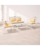 Salon de jardin en acier blanc tissu rayé blanc et bouton d'or positano blanc/jaune - 4 pièces
